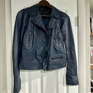 Navy Leather Jacket - small